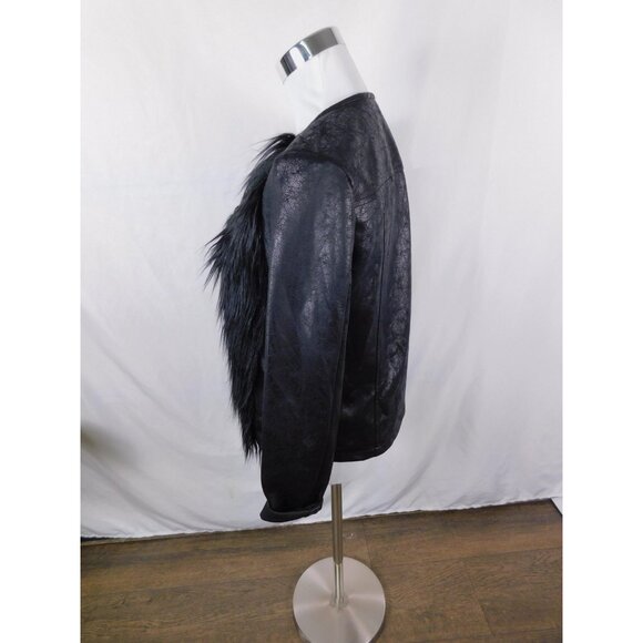 Libby Edelman Jacket Womens Small Black Faux Fur Faux Leather Front Corp Goth - Picture 4 of 13